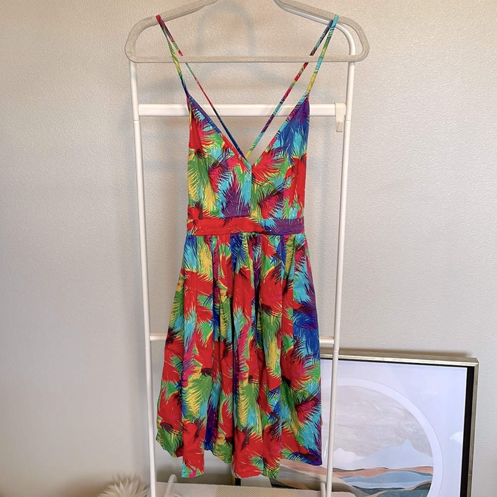 Zara Trafaluc rainbow palms flare dress